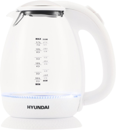 Изображение Электрический чайник Hyundai HYK-G3805 (2200 Вт/1,7 л /стекло, пластик/белый)