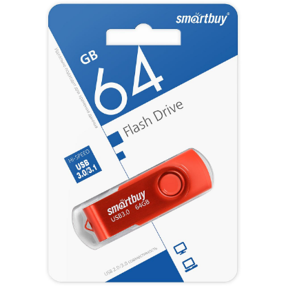 Изображение USB flash SmartBuy Twist,(USB 3.0/64 Гб)-красный (SB064GB3TWR)