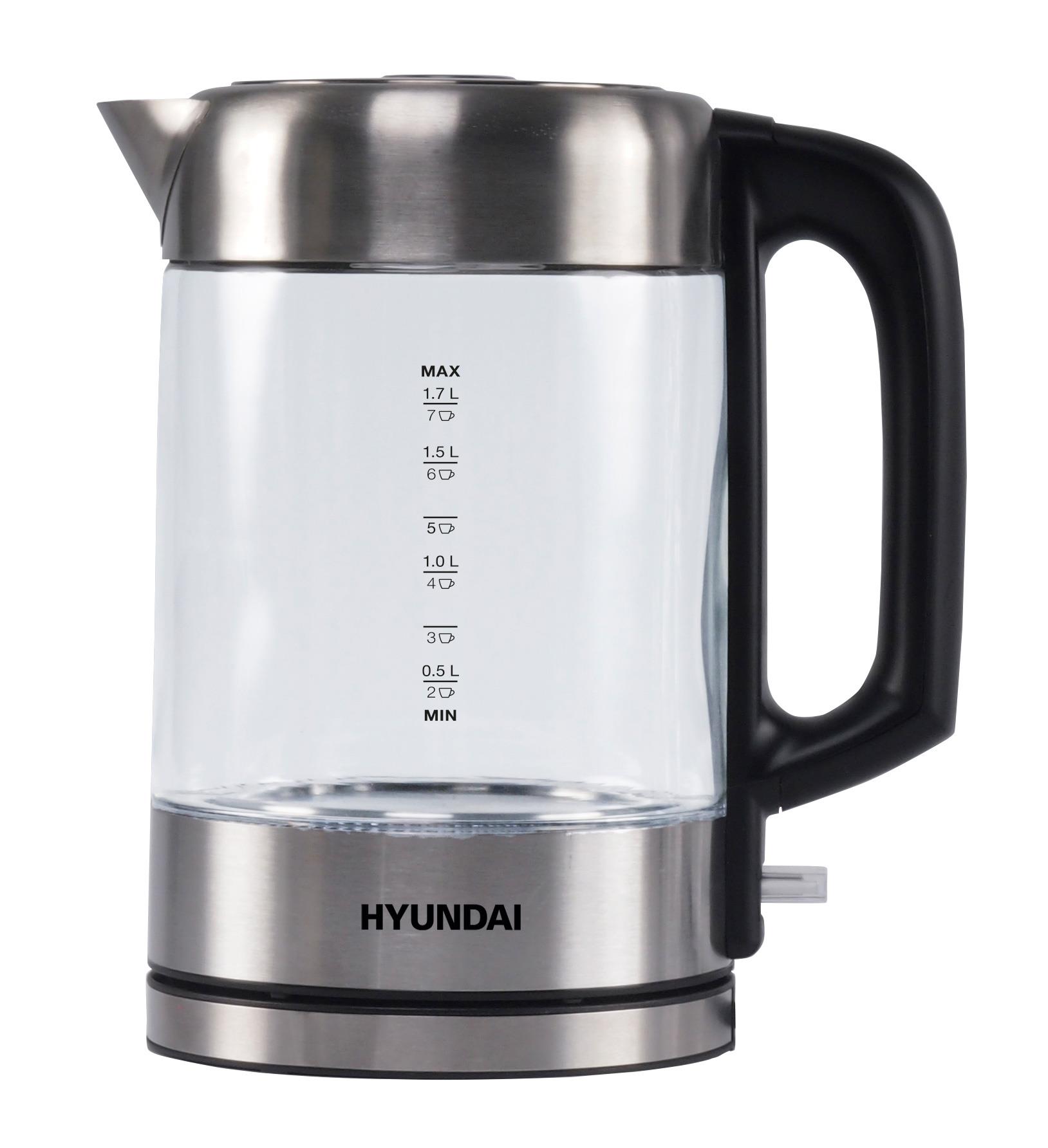 Изображение Электрический чайник Hyundai HYK-G6405 (2200 Вт/1,7 л /стекло, пластик/черный, серебристый)
