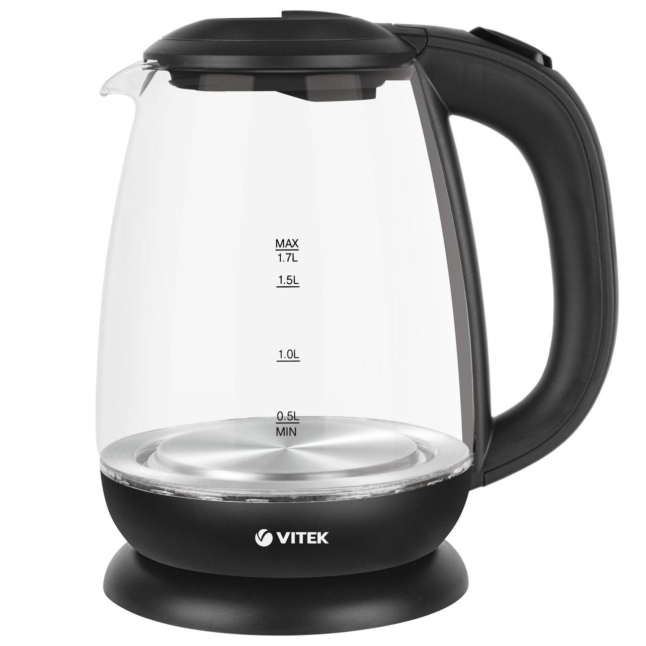 Изображение Электрический чайник VITEK VT-7058 (2200 Вт/1,7 л /стекло/прозрачный, черный)