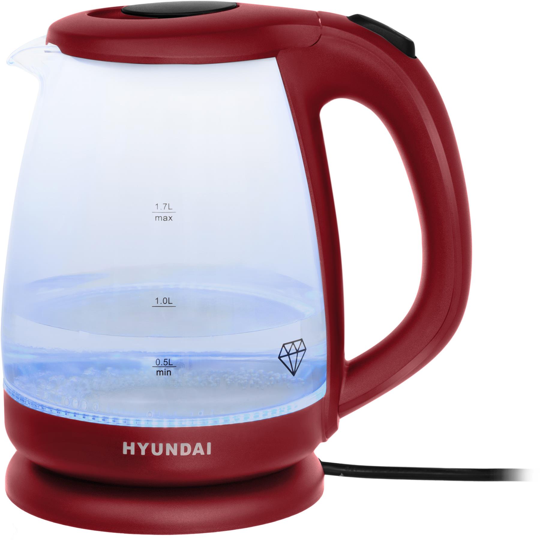 Изображение Электрический чайник Hyundai HYK-G1002 (2200 Вт/1,7 л //бордовый, прозрачный)