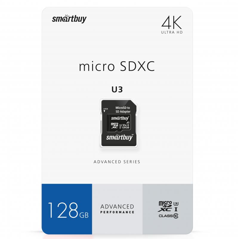 Изображение Карта памяти SmartBuy Advanced MicroSDXC Class 10 128 Гб адаптер на SD SB128GBSDU1A-AD