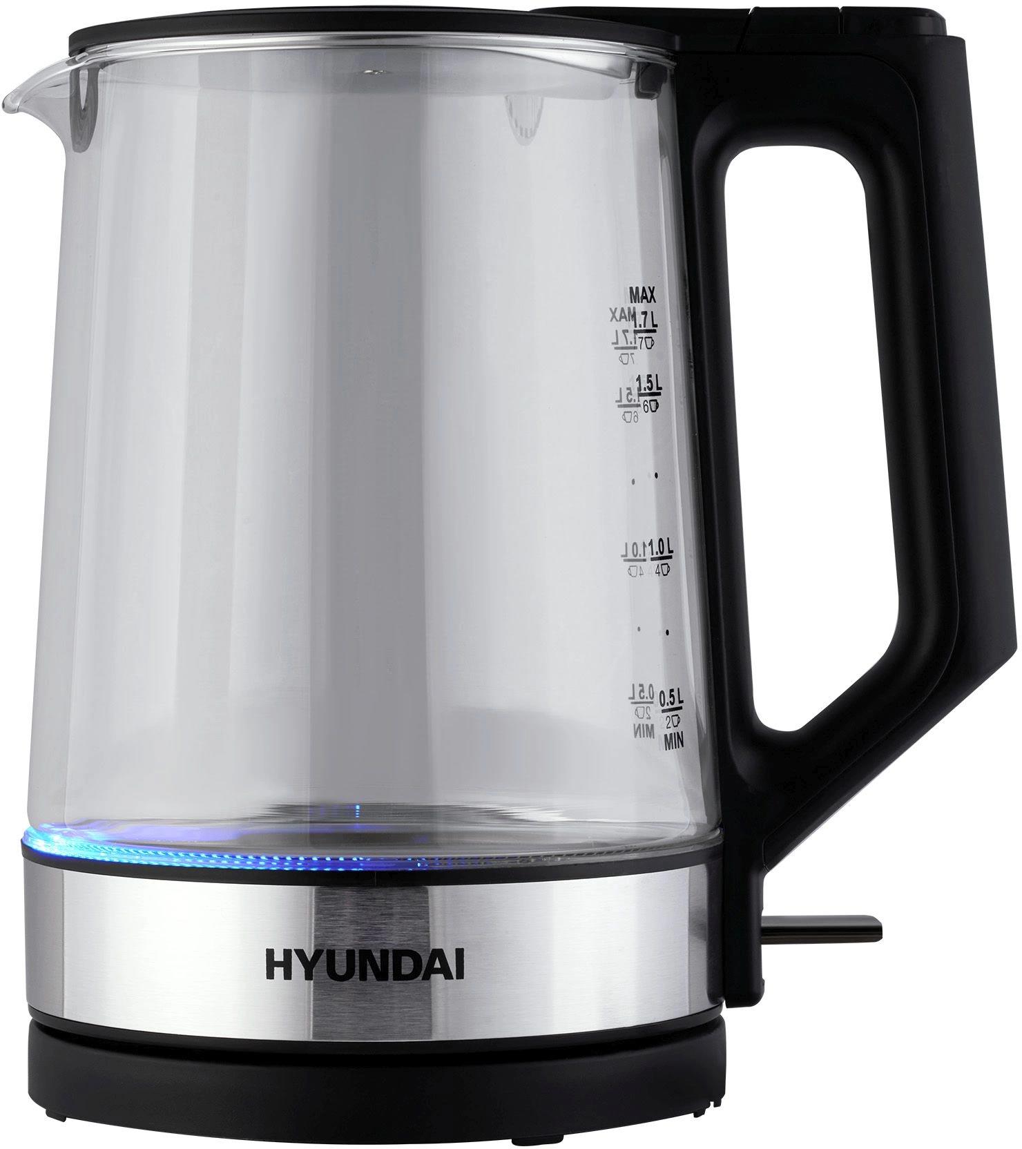 Изображение Электрический чайник Hyundai HYK-G8808 (2200 Вт/1,7 л /стекло, пластик/черный, серебристый)