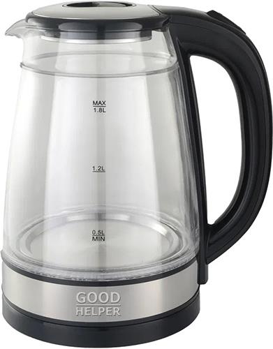 Изображение Электрический чайник Goodhelper KPG-1800 (1500 Вт/1,8 л /стекло, металл, пластик/прозрачный, черный)