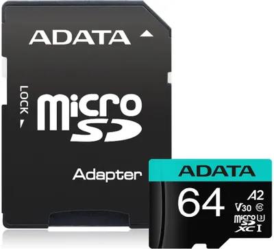 Изображение Карта памяти ADATA MicroSDXC Premier Pro Class 10 64 Гб адаптер на SD AUSDX64GUI3V30SA2-RA1