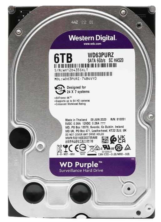 Изображение Жесткий диск 3.5" 6000 ГБ Western Digital Purple, 5640 rpm, 256 МБ