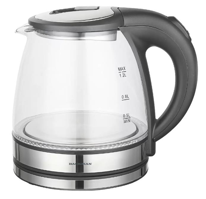 Изображение Электрический чайник BACKMAN BM-TEA 724 (2200 Вт/1,2 л /стекло, пластик/серебристый)