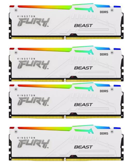 Изображение Оперативная память 4x32 GB DDR5 Kingston Fury Beast White RGB (41600 Мб/с, 5200 МГц, CL40)