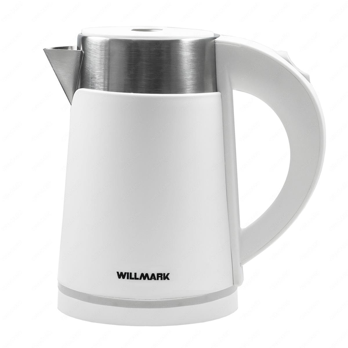 Изображение Электрический чайник Willmark WEK-1008PS (1000 Вт/0,8 л /пластик, нержавеющая сталь/белый)