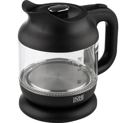 Изображение Электрический чайник HOMESTAR HS-1056 (107840) (1630 Вт/1,2 л /стекло, пластик/прозрачный, черный)