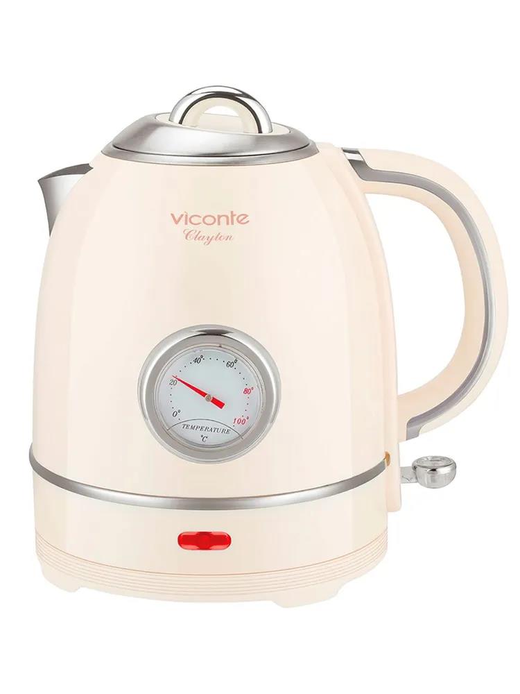 Изображение Электрический чайник Viconte VC-3341 Clayton (2200 Вт/1,5 л /пластик, нержавеющая сталь/бежевый, серебристый)