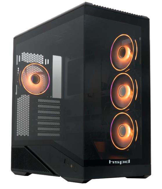 Изображение Корпус HSPD F711-TGBK-ARGB Black (mATX, ATX, Mini-ITX, черный, без БП)/(F711-TGBK-ARGB)