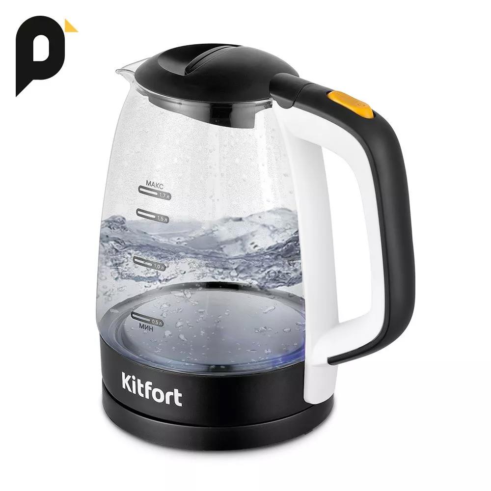 Изображение Электрический чайник Kitfort КТ-6632 (2200 Вт/1,7 л /стекло, пластик/прозрачный, черный)