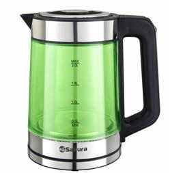 Изображение Электрический чайник Sakura SA-2746GR (1800 Вт/2 л /стекло, металл, пластик/зеленый, прозрачный)