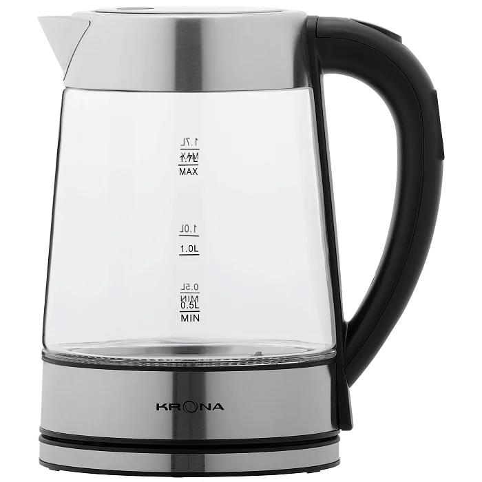 Изображение Электрический чайник Krona Digitaler Glas Licht (2200 Вт/1,7 л /стекло, нержавеющая сталь/сталь, стекло, черный)