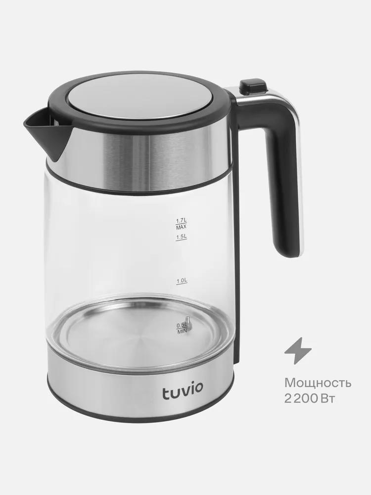 Изображение Электрический чайник Tuvio TUK217H1 (2200 Вт/1,7 л /стекло, пластик/прозрачный, черный, серебристый)