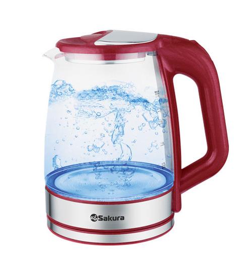 Изображение Электрический чайник Sakura SA-2722R (1500 Вт/2,2 л /стекло, сталь/красный, прозрачный)