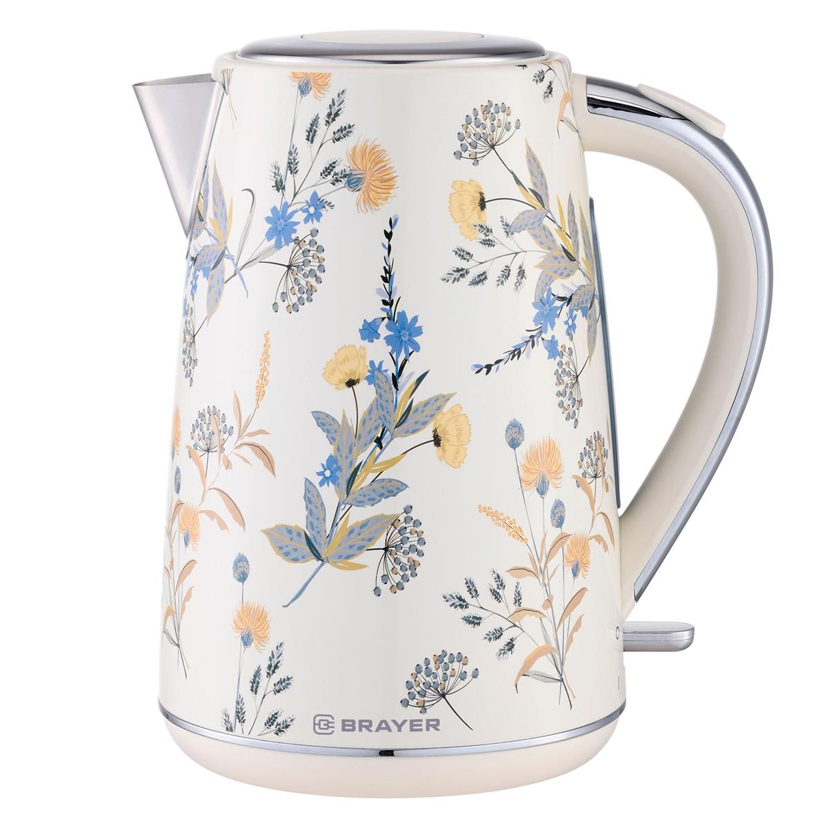 Изображение Электрический чайник Brayer BR1083YE (2200 Вт/1,7 л /сталь/желтый, рисунок)