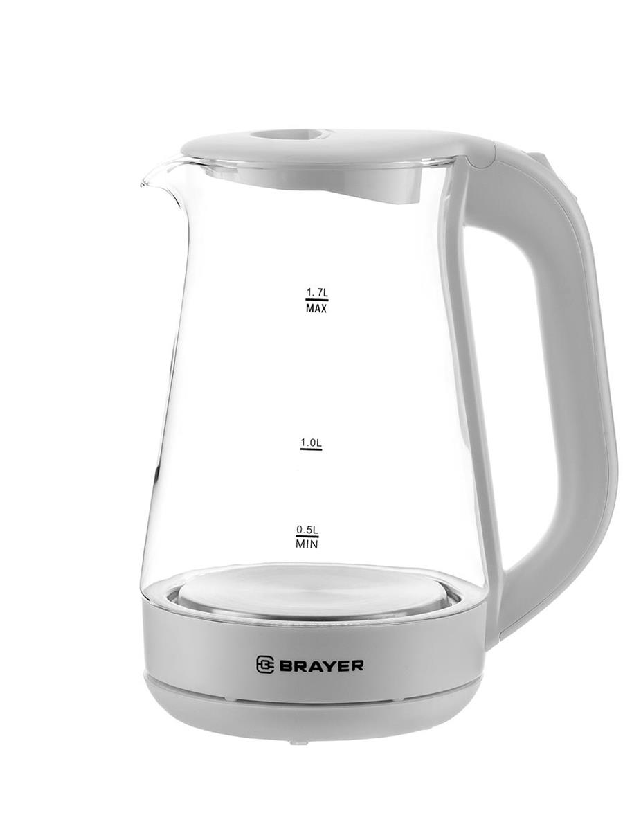 Изображение Электрический чайник Brayer BR6112WH (2200 Вт/1,7 л /стекло/прозрачный, белый)