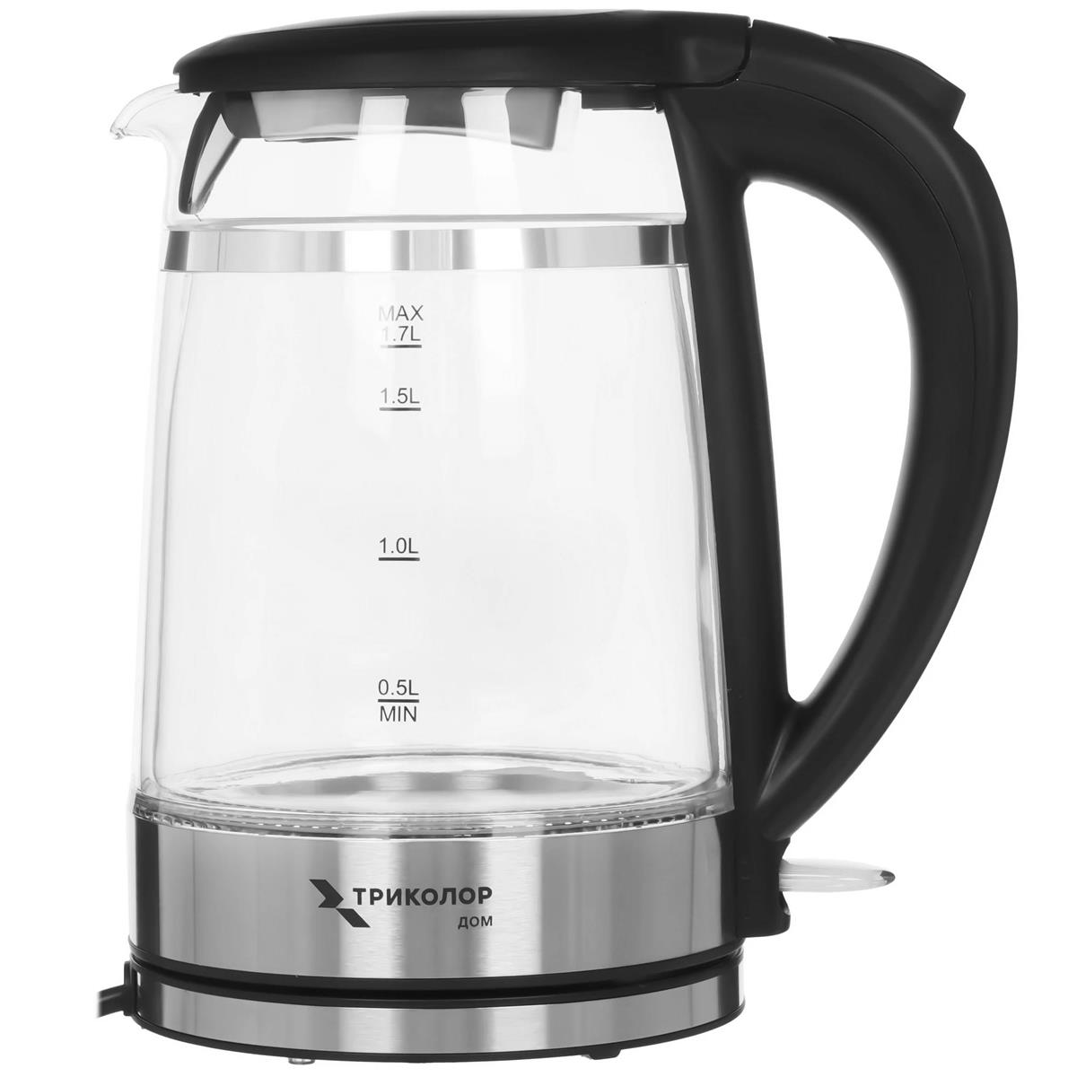 Изображение Электрический чайник Триколор KT521G (2200 Вт/1,7 л /стекло, пластик, нержавеющая сталь/прозрачный, черный)