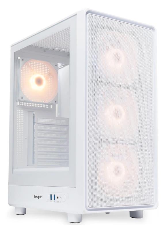 Изображение Корпус HSPD M510-TGWH-ARGB White (mATX, ATX, Mini-ITX, белый, без БП)/(M510-TGWH-ARGB)