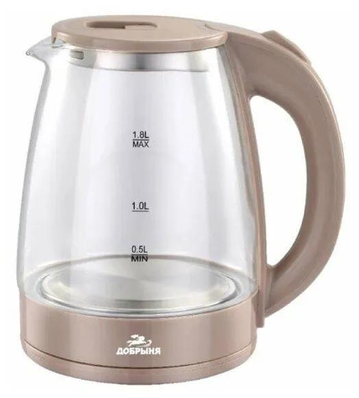 Изображение Электрический чайник Добрыня DO-1254B (1800 Вт/1,8 л /стекло, пластик/бежевый, прозрачный)