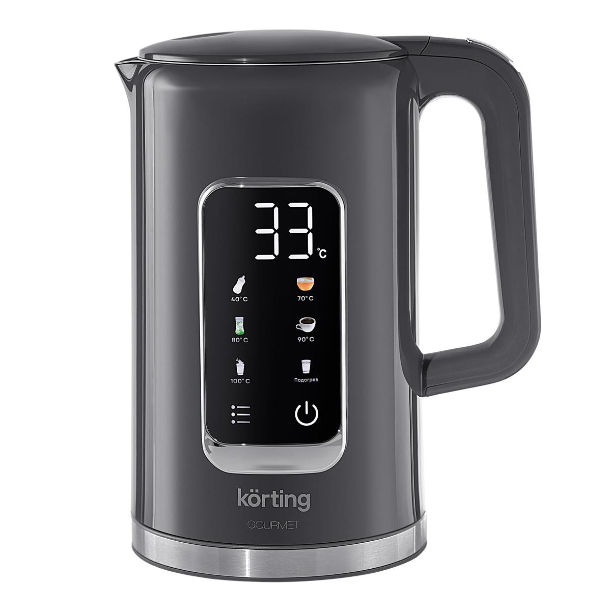 Изображение Электрический чайник Korting KWK 0906 Gourmet (2200 Вт/1,7 л /пластик, нержавеющая сталь/серый)