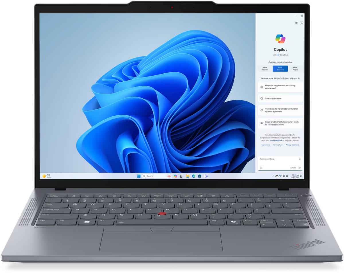 Изображение Ноутбук Lenovo ThinkPad T14 Gen 5 (Intel 155U 1700 МГц/ SSD 512 ГБ  /RAM 16 ГБ/ 14" 1920x1200/VGA встроенная/ Windows 11 Pro) (21ML0089US)