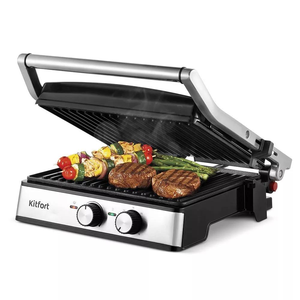 Изображение Электрический гриль Kitfort КТ-3601 2000Вт серебристый/черный, 2000 Вт