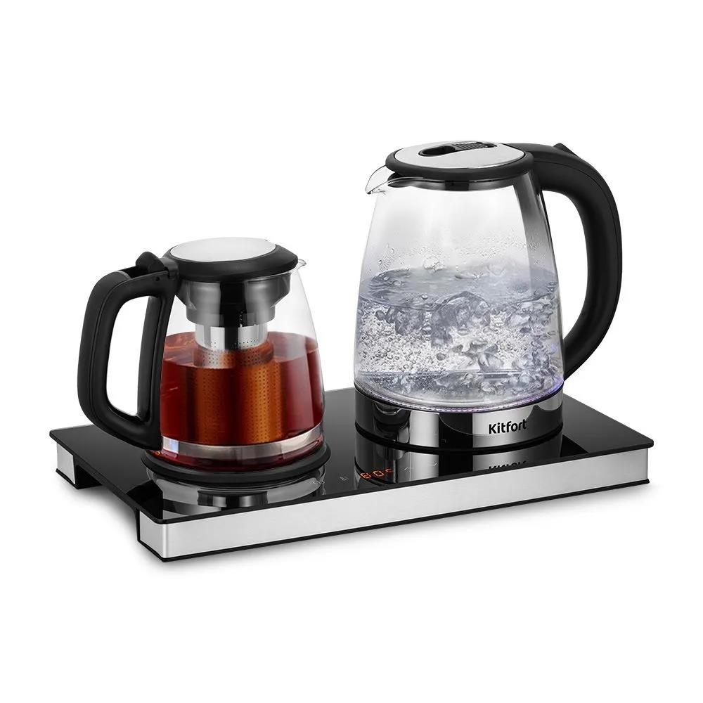 Изображение Электрический чайник Kitfort Чайный набор КТ-6737  (1530 Вт/2 л /стекло, пластик, нержавеющая сталь/прозрачный, черный, серебристый)