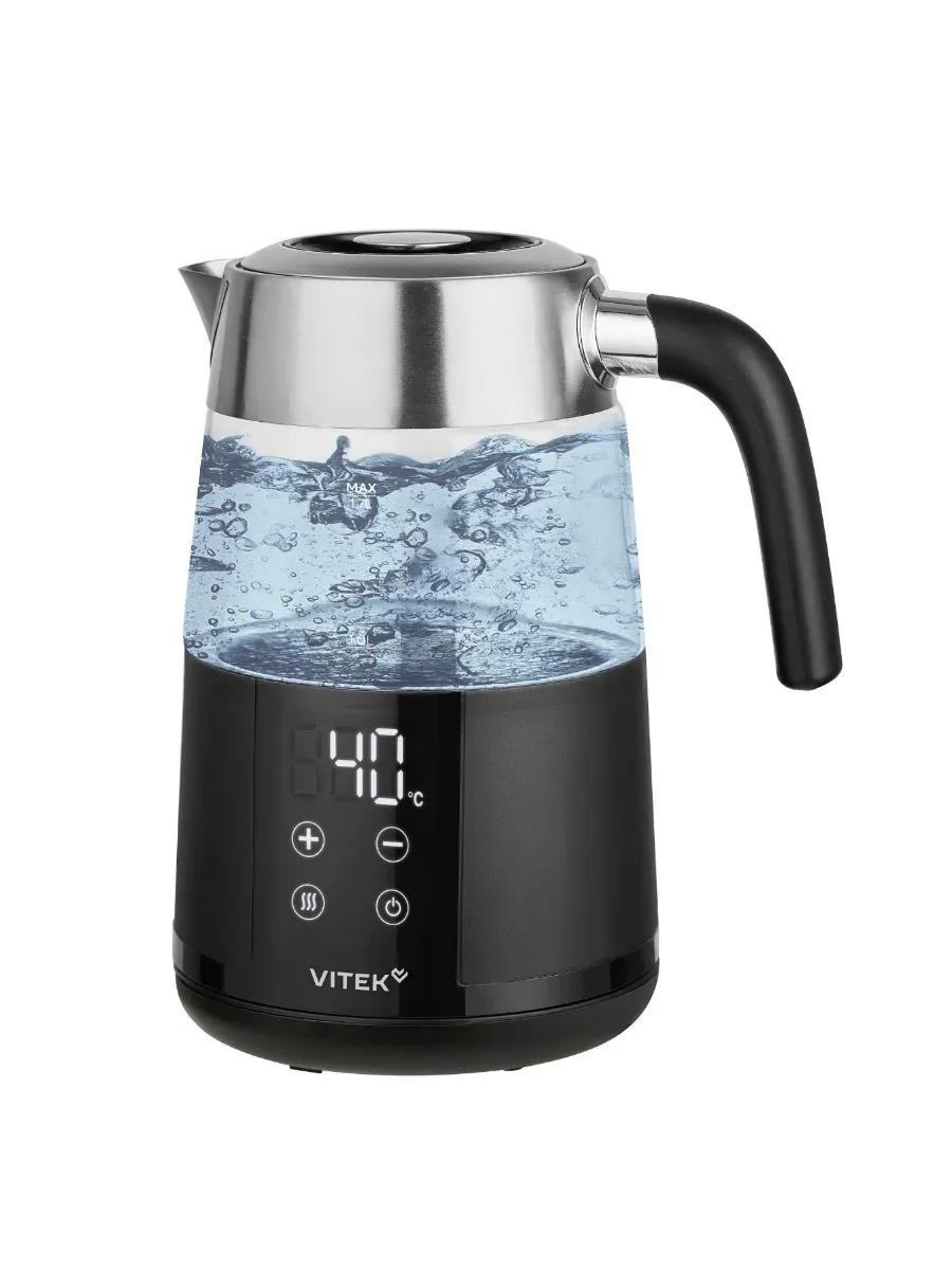 Изображение Электрический чайник VITEK VT-WK1044 (2200 Вт/1,7 л /стекло, пластик/прозрачный, черный)