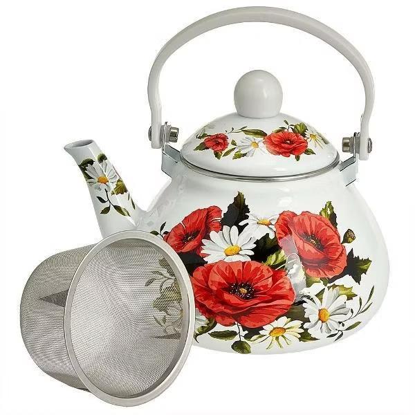 Изображение Чайник METALLONI EM-1330 с фильтром (1,3, л л /цветы, белый)