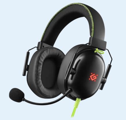 Изображение Наушники Defender Toxic, 7.1, LED, провод 2 м зеленый, черный