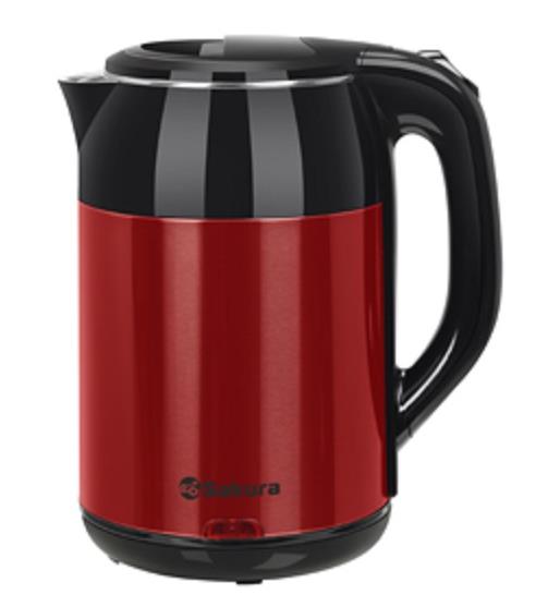 Изображение Электрический чайник Sakura SA-2168MBR (1800 Вт/1,8 л /пластик, нержавеющая сталь/черны, красный металлик)