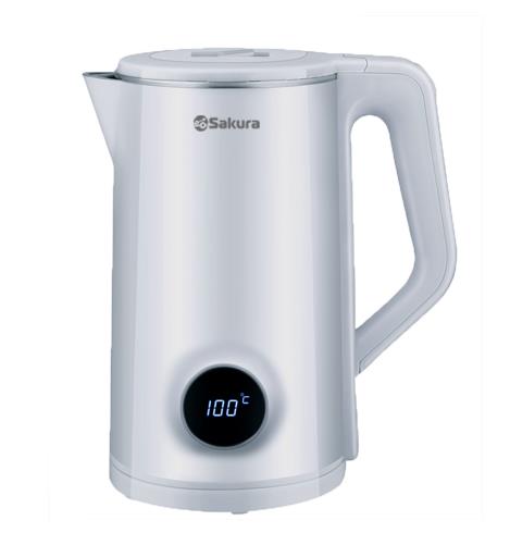 Изображение Электрический чайник Sakura SA-2190DW (1.8) LCD дисплей (1800 Вт/1,8 л /пластик, нержавеющая сталь/белый)