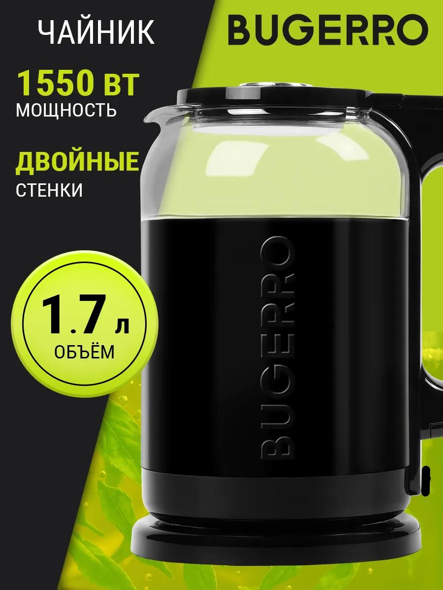 Изображение Электрический чайник BUGERRO BG-5605 (1550 Вт/1,7 л /стекло, металл/прозрачный, черный)