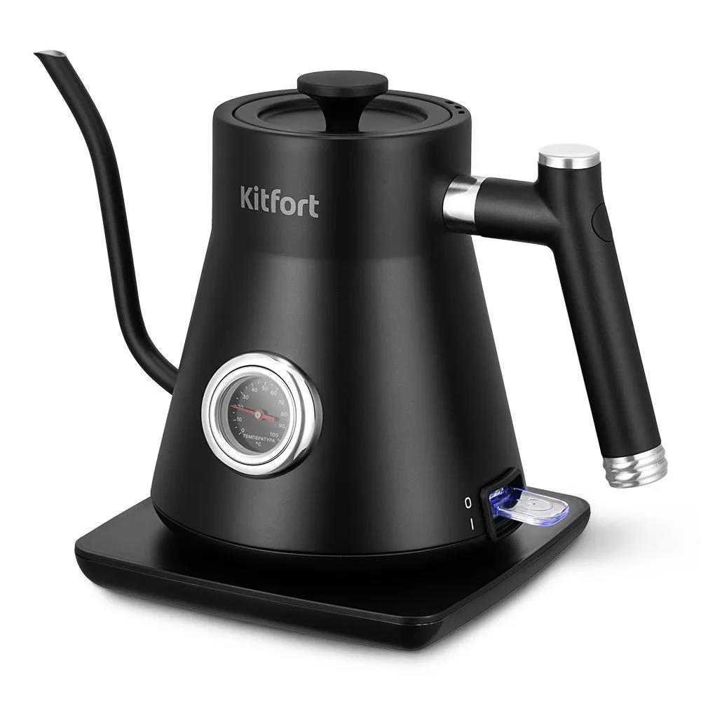 Изображение Электрический чайник Kitfort КТ-6760 для варки кофе (1100 Вт/0,8 л /пластик, нержавеющая сталь/черный)