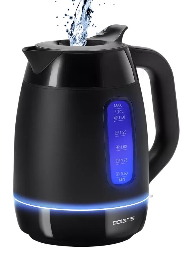 Изображение Электрический чайник Polaris PWK 0723DDW Water Way Pro (2400 Вт/1,7 л /стекло, пластик/черный)