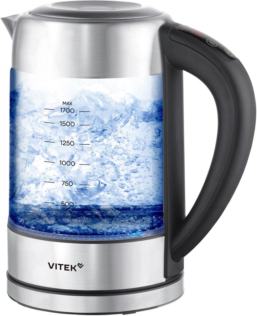 Изображение Электрический чайник VITEK VT-WK1046 1.7л. 2200Вт (2200 Вт/1,7 л /стекло/прозрачный, черный, серебристый)